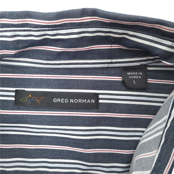 Greg Norman Long Sleeve Button Up Shirt Mens L Cotton Black Red White Stripe - Picture 4 of 10